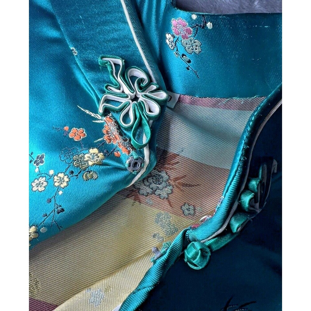 Silk Embroidered Mandarin Collar Top - Teal Green - Picture 8 of 16